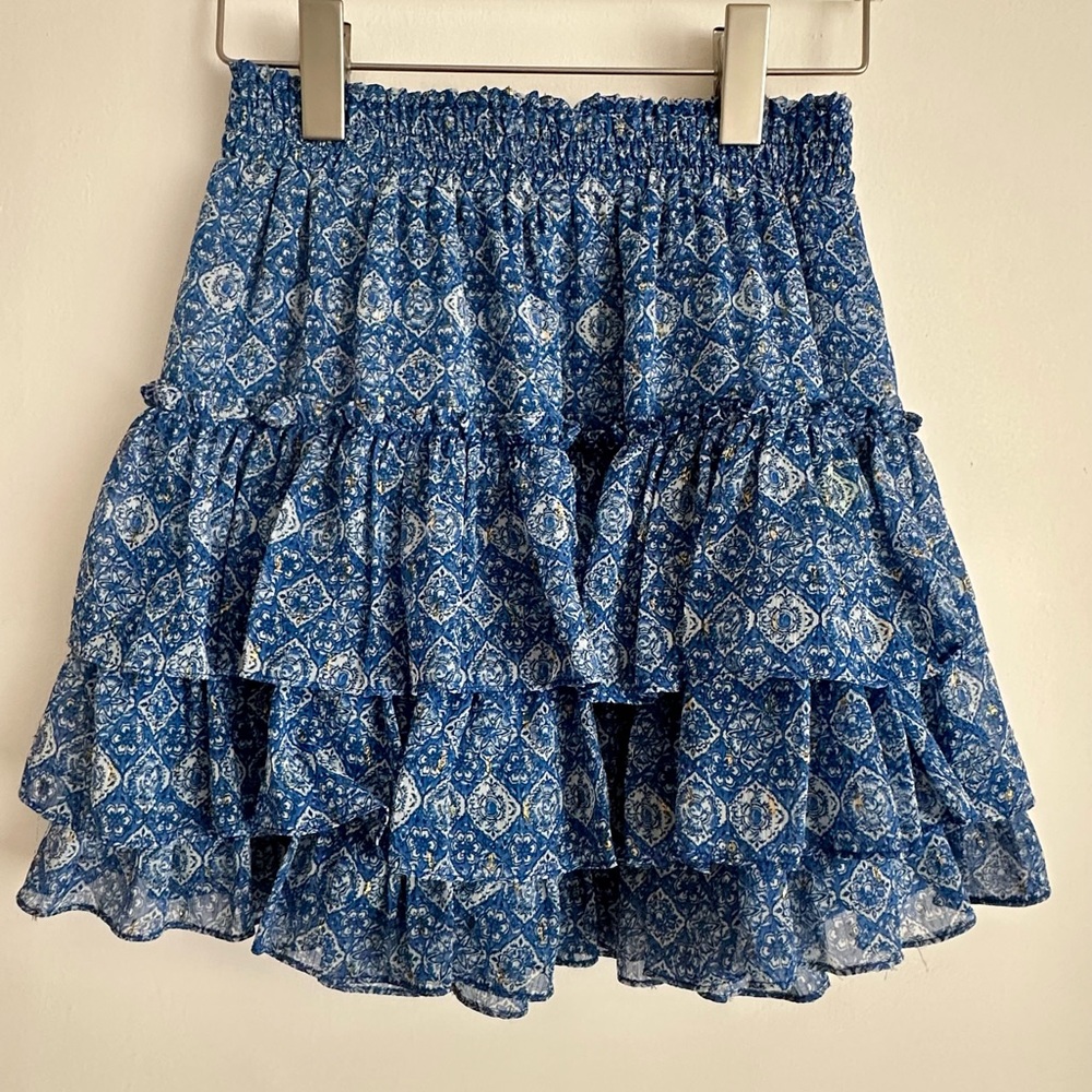 MISA Los Angeles Blue and White Patterned Blouse & Skirt Co-ord Set - Picture 3 of 5